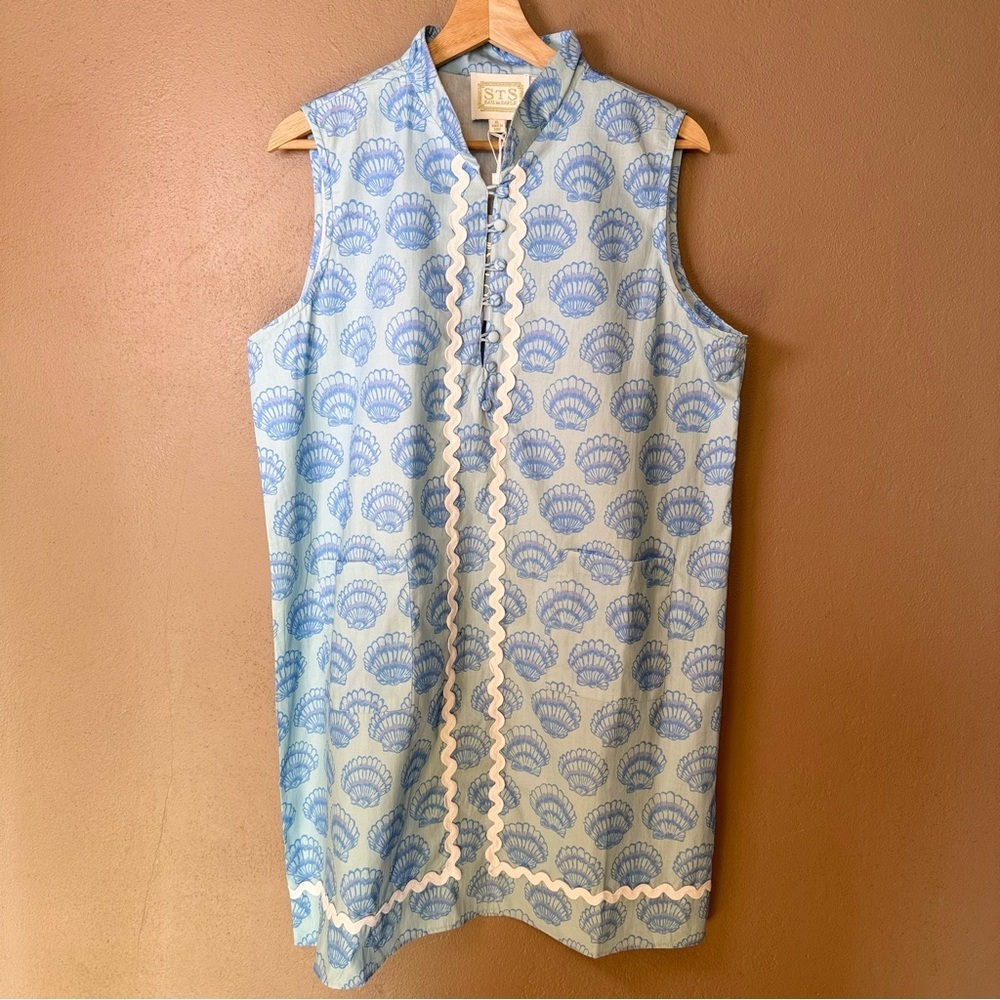 Sail to Sable Blue Shell Short Ric Rac Mini Dress Size XL Nautical Boho Travel - Picture 2 of 15